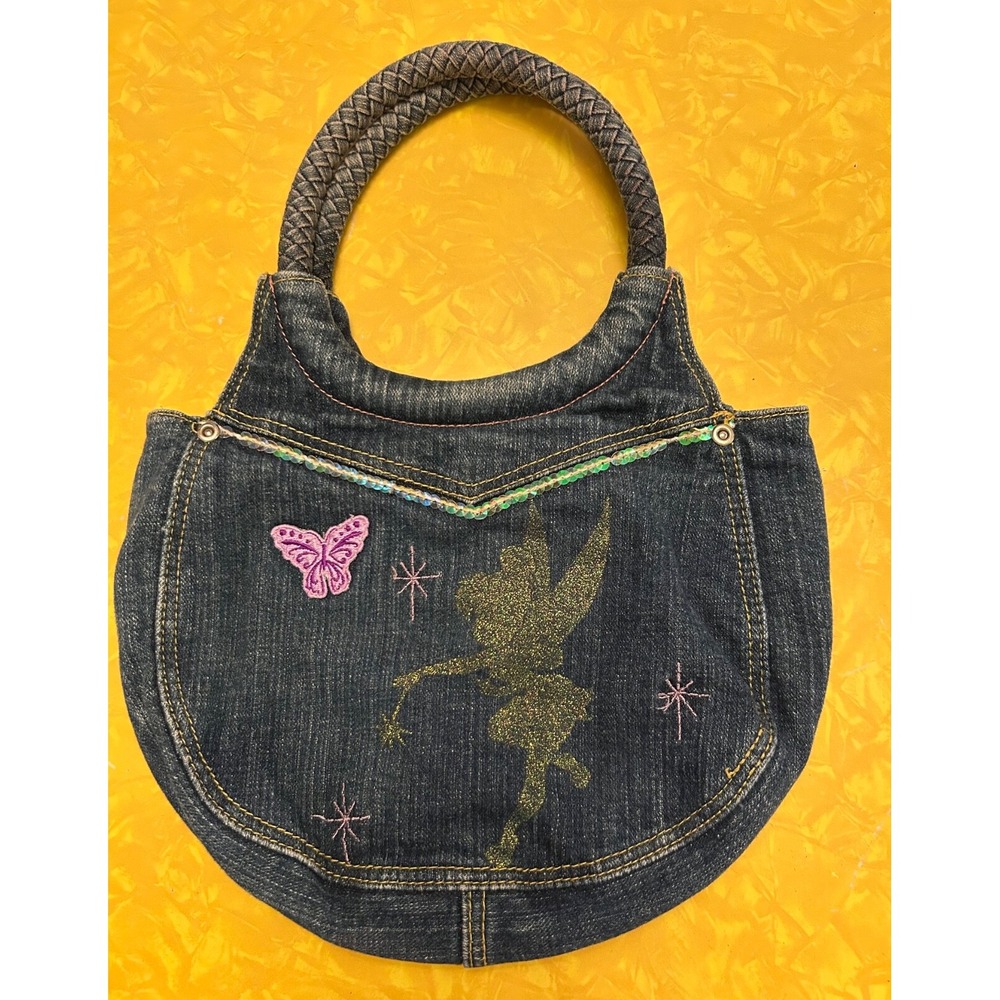 DISNEY Tinkerbell Denim Handbag Butterflies Glitter & Sequin Accents Disney Fans